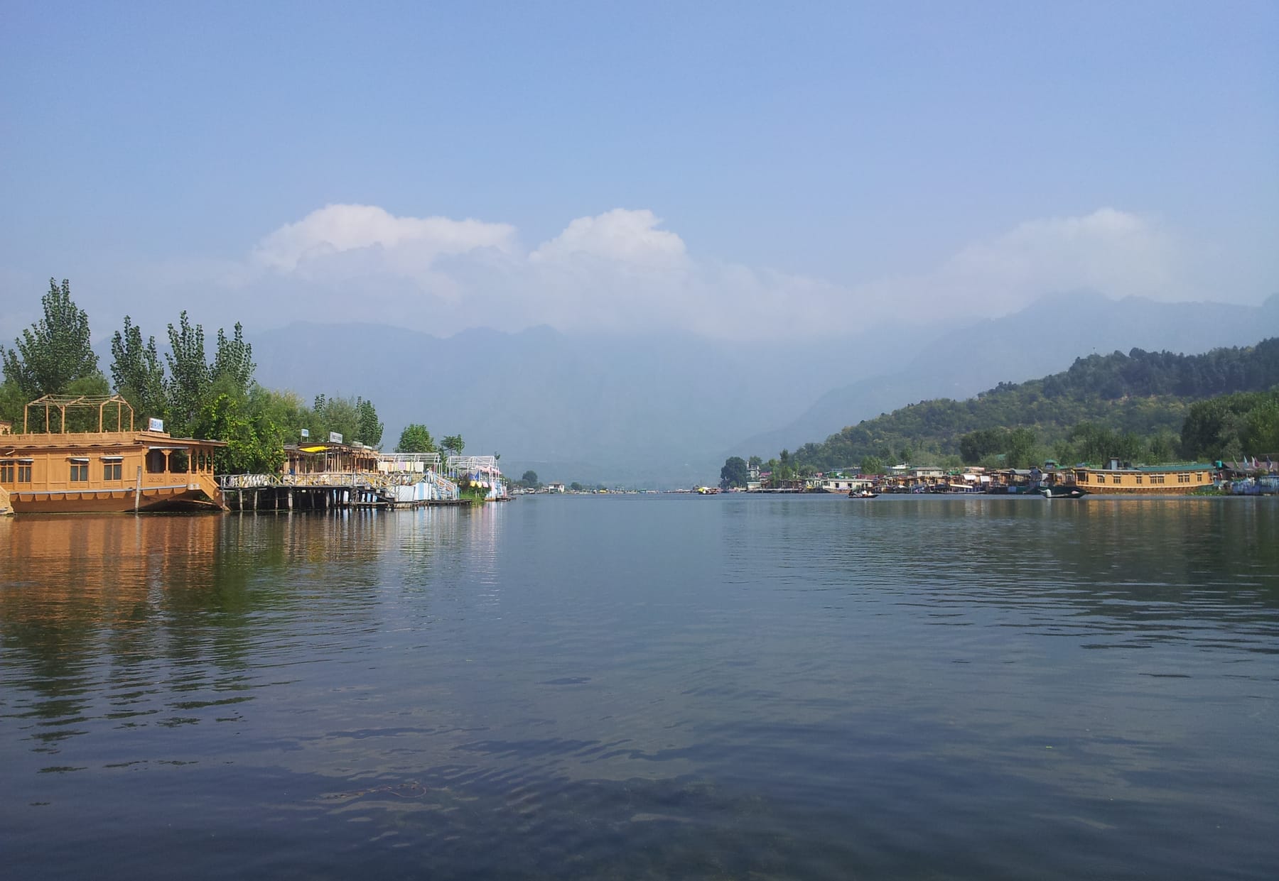 Houseboats moored along Dal Lake in Srinagar, Kashmir