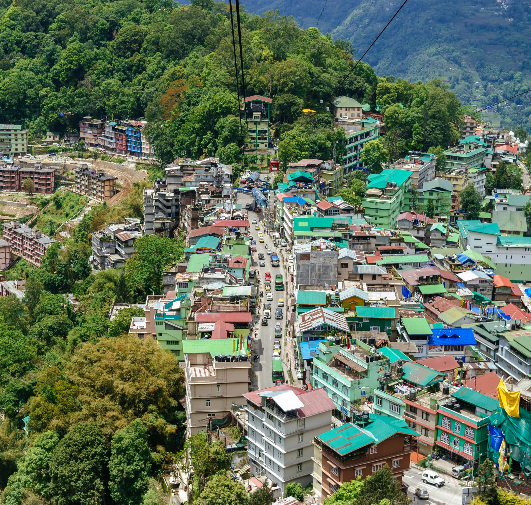 Gangtok seen from the ropeway in Sikkim